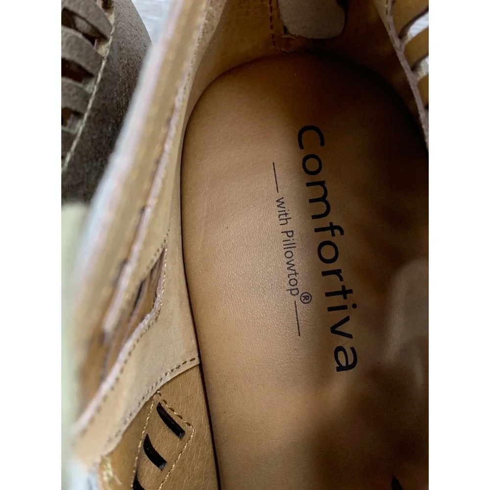 Comfortiva Women's Gold Leather Laser Cut Gladiator Wedge Comfort‎ Sandals 8.5